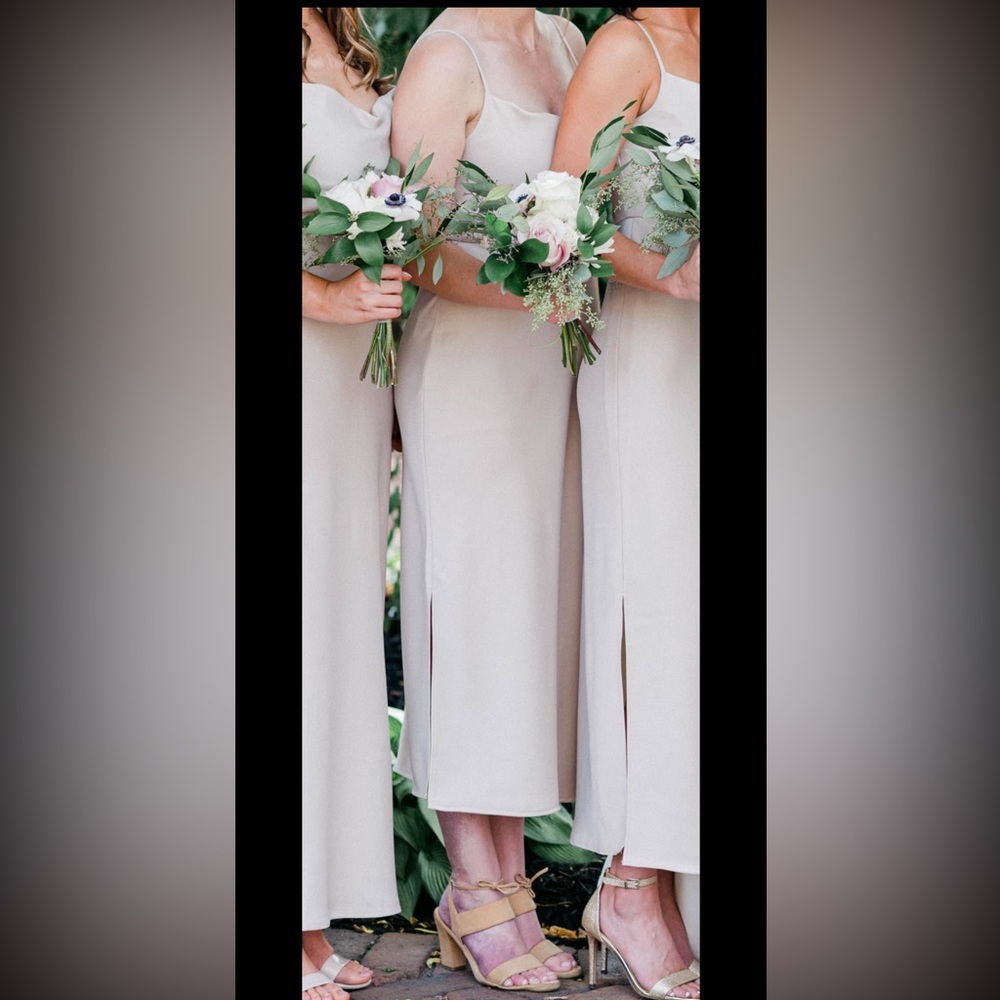 BHLDN Cali Satin Charmeuse Midi Dress in color Champagne - Picture 8 of 9
